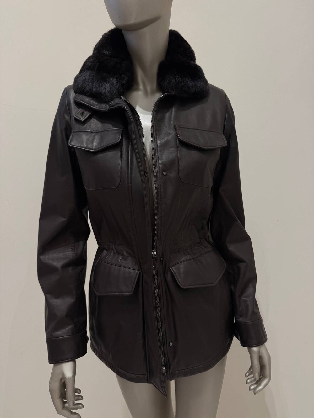Loro Piana Vintage Brown Leather Jacket w/ Fur Collar Sz.42